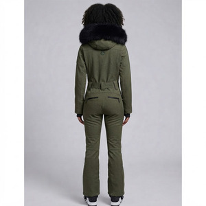 Women One Piece Ski Suit Waterproof 10,000mm Windproof Winter Snowboard Jumpsuit with Fur Hood Polyester Left Sleeve Custom Logo - Product Image 4
