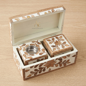 Elegant Wooden Incense Burner Set With Floral Leaf Motifs Burner And Storage <b>Boxe</b> In <b>Large</b> <b>Gift</b> Case For Aromatherapy Use - Product Image 1