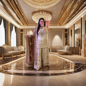 Conjunto de Sharara y Dupatta de Seda Natural con Bordado de Lentejuelas y Cadena - Product Image 1