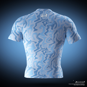 เสื้อรัดรูปลายพรางสีน้ำเงินสำหรับผู้ชาย แบบซับลิเมชั่น ยืดได้สี่ทิศทาง น้ำหนักเบา ระบายอากาศได้ดี เป็นมิตรต่อสิ่งแวดล้อม - Product Image 3