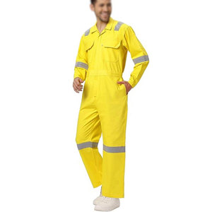 Combinaison de travail jaune haute visibilité pour homme en polyester avec bandes réfléchissantes, uniforme de sécurité coupe-vent certifié CE/UE - Product Image 1