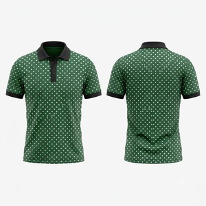 เสื้อโปโลผู้ชายสีเขียวขาวดำลายจุด แต่งขอบสีดำเรียบหรู แขนสั้น ผ้าฝ้ายลำลอง เสื้อกอล์ฟ เสื้อฤดูร้อน - Product Image 1