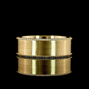 Anillo de banda ancha con diamante redondo cultivado en laboratorio para mujer, acabado cepillado, oro de 10K, 14K, 18K, plata 925, 935, para aniversario o boda - Product Image 1