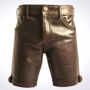 Pantalones Cortos de Cuero para Hombre, Estilo Urbano Casual, Cierre de Cremallera, Cintura Media, Tejido Transpirable de Secado Rápido - Product Image 1