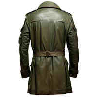 Damen Echtleder-Trenchcoat aus Schafsleder Schlanker Doppelreihiger Gürtel-Mantel Langer Wintermantel mit Taschen