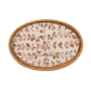 Plateau de service ovale en nacre et rotin fait main, durable, design mosaïque neutre pour cuisine et table à manger - Product Image 1