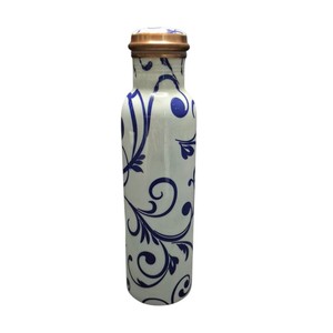 Botella de agua de cobre puro, acabado martillado y liso, para bebidas saludables, a prueba de fugas, reutilizable, botella deportiva de metal, juego de 4 unidades. - Product Image 3