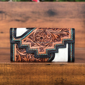 Nouveau Western élégant cheveux sur peau couleur usiné fourrure cuir pochette femmes conçu sac à main vente chaude en cuir usiné portefeuille Unique - Product Image 2