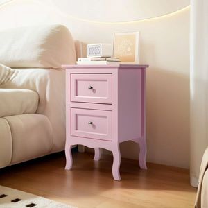 Pastoral Style Macaron Powder MDF 40*30*60cm Two-Drawer Bedside Table 1pc Bedroom Furniture - Product Image 2