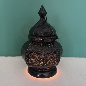 Artisan Design Moroccan Iron Etched <b>Lantern</b> with <b>Black</b> Finish for Home Decoration - Product Image 4