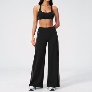 High Waist Solid Color Yoga <b>Leggings</b> With Side Stripe Flared Leg Design Breathable Activewear Women's Sportswear - Product Image 6