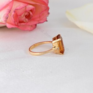 Natural <b>Citrine</b> Diamond <b>Ring</b> 14K Solid Gold Emerald Cut Gemstone Engagement <b>Ring</b> Wholesale Supplier - Product Image 3
