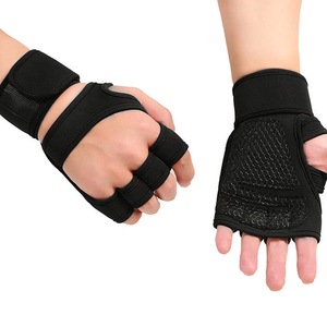 Gants de sport demi-doigts en néoprène noir avec sangle de poignet réglable unisexe pour musculation et fitness - Product Image 1
