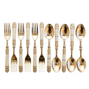 Luxury Royal Antique Stainless Steel Cutlery Set With Elegant Ivory <b>Handles</b> Gold Flatware Dinnerware Set For Wedding & Hotel Use - Product Image 1