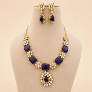 Amethyst <b>Necklace</b> Jewelry Gold Plated Indian Bridal Wedding Jewelry Kundan Statement <b>Necklace</b> Traditional Ethnic <b>Necklace</b> - Product Image 3