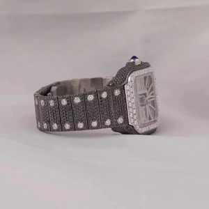 Montre Unisexe de Luxe Forme Antique Hip Hop en Acier Inoxydable Noir avec Mouvement Quartz ETA, Moissanite VVS Sertie, 3 ATM, 40mm, Discret - Product Image 2