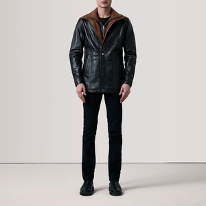 Best Quality Slim Fit <b>Mandarin</b> <b>Collar</b> Leather <b>Jacket</b> Men New Fashionable Windbreaker Waterproof Breathable Front Logo Sale - Product Image 5