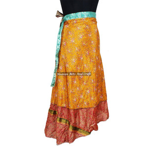 <b>Summer</b> Vintage <b>Long</b> Silk Wraparound <b>Skirt</b> Newest Design Recycled Reversible Silk Sari Indian Printed <b>Long</b> Length Wrap Women's - Product Image 4