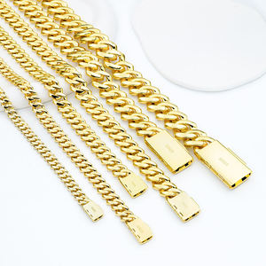 Unisex 18k Solid Gold Hip Hop Chain Necklace Set Micro Pave Natural Stone Cuban Link Jewelry Fashion Statement Piece - Product Image 3