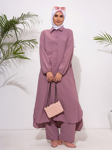 Conjunto de Dos Piezas de Ropa Modesta para Mujer Turca, Abaya, Blusa Tejida Lisa, Pantalones, Manga Larga, Estilo Maxi Dubai, Casual - Product Image 2