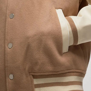 Men's Beige Varsity <b>Jacket</b> With White Sleeves Turn-down Collar Preppy Style Autumn Wear Embroidered Letter A Front Closure - Product Image 4