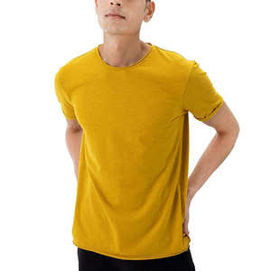 T-shirt col rond jaune moutarde pour homme, manches courtes, décontracté, été, basique, personnalisable, logo OEM ODM, vente en gros de vêtements - Product Image 1