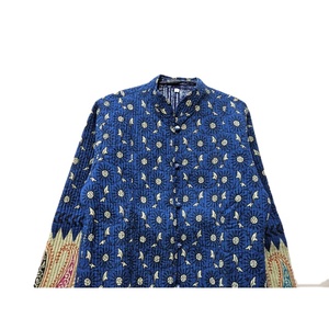 Veste matelassée longue d'hiver vintage pour femmes faite à la main finition Unique Indigo imprimé rayure décoration respirant bouton fermeture - Product Image 4