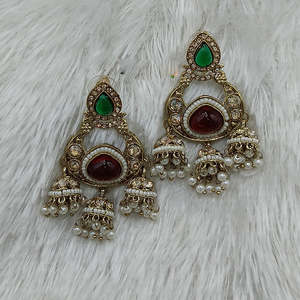 Elegant Heritage Grade Pota Stone Dangler <b>Earrings</b> Classic for Women's Bridal Festive Wedding Ethnic Jewelry - Product Image 1