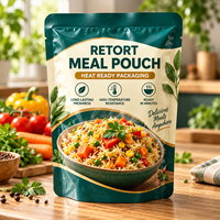 Sacs d'emballage alimentaire EcoRev refermables avec fermeture éclair, imprimés en sérigraphie, laminés LDPE, thermoscellables, aseptiques, pour repas prêts à consommer