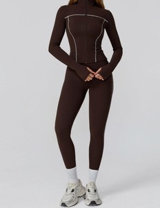 Vêtements de sport pour femmes, coupe régulière, taille XS, manches longues, compression, couleur unie, chaud, entraînement, taille élastique, léger, coupe-vent, sportif - Product Image 4