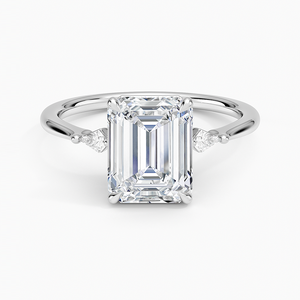 Bague SOJ 044 Coupe Émeraude Argent 925 Petite Cometa Trois Pierres Plaqué Rhodium Anniversaire de Mariage 2ct Couleur D VVS1 Moissanite GRA - Product Image 1