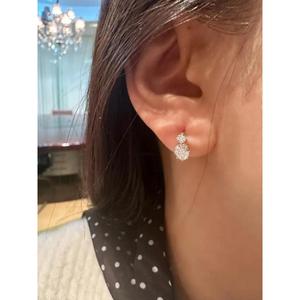 Two Stone Diamond <b>Huggie</b> Earrings Yellow <b>Gold</b> Oval Round Hoop Earrings Elegant Anniversary Gift Minimalist Bridal Jewelry Gift - Product Image 2