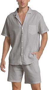 Men's Summer Casual 2-Piece <b>Knitted</b> 100% Cotton Short Sleeve Tracksuit <b>Set</b> - Product Image 3
