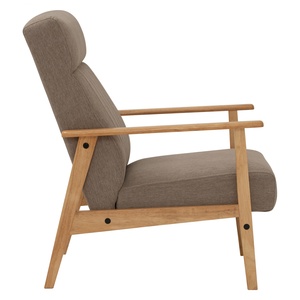 Premium Modern Style Natural Solid Wood Frame Armrest <b>Lounge</b> Chair Upholstered Polyester <b>Light</b> Brown Color Bedroom Apartment Use - Product Image 4