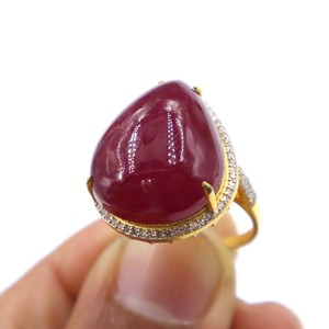 Bague en argent sterling 925 plaqué or avec grenat rouge naturel et diamant, bague cadeau en pierres précieuses, bijoux pour femme - Product Image 2