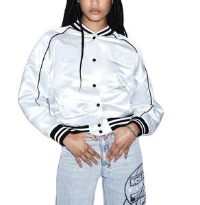 แจ็กเก็ตผ้าซาตินสำหรับผู้หญิงใส่สบายเสื้อครอปกระดุมเสื้อครอปทำจากผ้าซาตินเสื้อแจ็คเก็ตนักศึกษามหาวิทยาลัย - Product Image 3