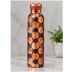 Polka Dot Copper <b>Water</b> <b>Bottle</b> with Geometric Pattern Bohemian Design Eco-Friendly <b>BPA</b> <b>Free</b> Portable Drinkware for Travel - Product Image 1