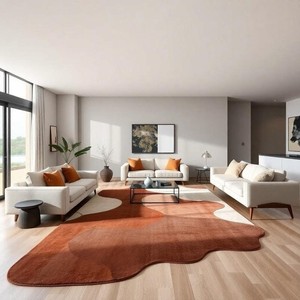 Luxury Handcrafted Earth Brown Abstract Woolen Rug Plain Handmade Indoor Outdoor Rug Home Decor Artistic Colorful Rug - Product Image 1