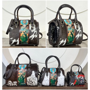 Western Style Customized Hand Tooled Genuine Cowhide Leather Small Speedy Bags Designer Pattern Crossbody Handbags for Unisex - Product Image 1