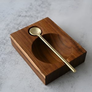 Mango Wooden Material Small Travelling Bowl Brown Polished With Golden <b>Spoon</b> Top Quality Bowl - Product Image 1