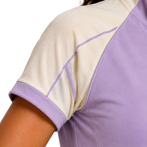 Conjunto deportivo de camiseta y pantalones cortos para mujer, color beige lavanda, con media cremallera, de secado rápido, manga corta, para gimnasio, fitness, correr y entrenamiento. - Product Image 5