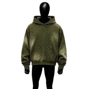<b>MEN'S</b> STREETWEAR OLIVE RHINESTONE OVERSIZED HOODIE FOR <b>MEN</b> Sweatshirt <b>Men</b> Oversized Casual Cotton French Terry Hoodie Autumn Wea - Product Image 1
