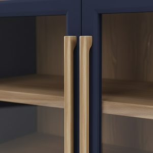 Vitrine rectangulaire en bois de caoutchouc, MDF, placage de chêne, écologique, portes à volets, 4 compartiments, meuble moderne pour salon - Product Image 3