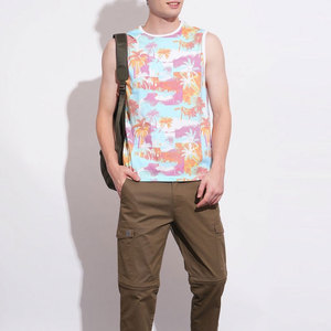 Débardeur pour homme sans manches à col rond, imprimé tropical, coupe décontractée, en polyester tricoté, respirant, design t-shirt - Product Image 5