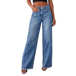 Femmes taille haute élégant épissure poches mince Y2K Denim pantalon décontracté longueur de plancher maman pantalon en bleu grande taille pantalons longs - Product Image 2