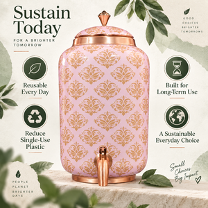 Distributeur d'eau en cuivre martelé fait main, pot à eau 100% cuivre pur avec robinet, distributeur de boissons traditionnel indien en cuivre - Product Image 3