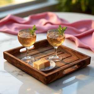 Bandeja Rectangular de Madera Hecha a Mano con Asa de Madera, Forma Cuadrada, para 3 Tamaños Diferentes, en Oferta - Product Image 3
