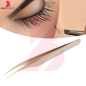 Pinzas para Extensión de Pestañas de Acero Inoxidable Color Dorado, Punta Curva de Alta Precisión para Pestañas de Volumen y Aislamiento - Product Image 2