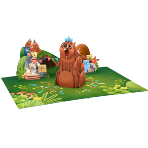 Carte de vœux 3D pop-up en gros, thème marmotte, OEM/ODM, carte de vœux 3D de luxe, carte pop-up animale spéciale pour cadeau d'anniversaire - Product Image 3
