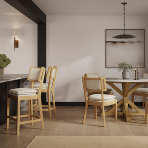 เก้าอี้เคาน์เตอร์ไม้แอชสไตล์มินิมอลพร้อมพนักพิงผ้าลินินบุฟองน้ำและเบาะนั่งสองชั้น - Product Image 6